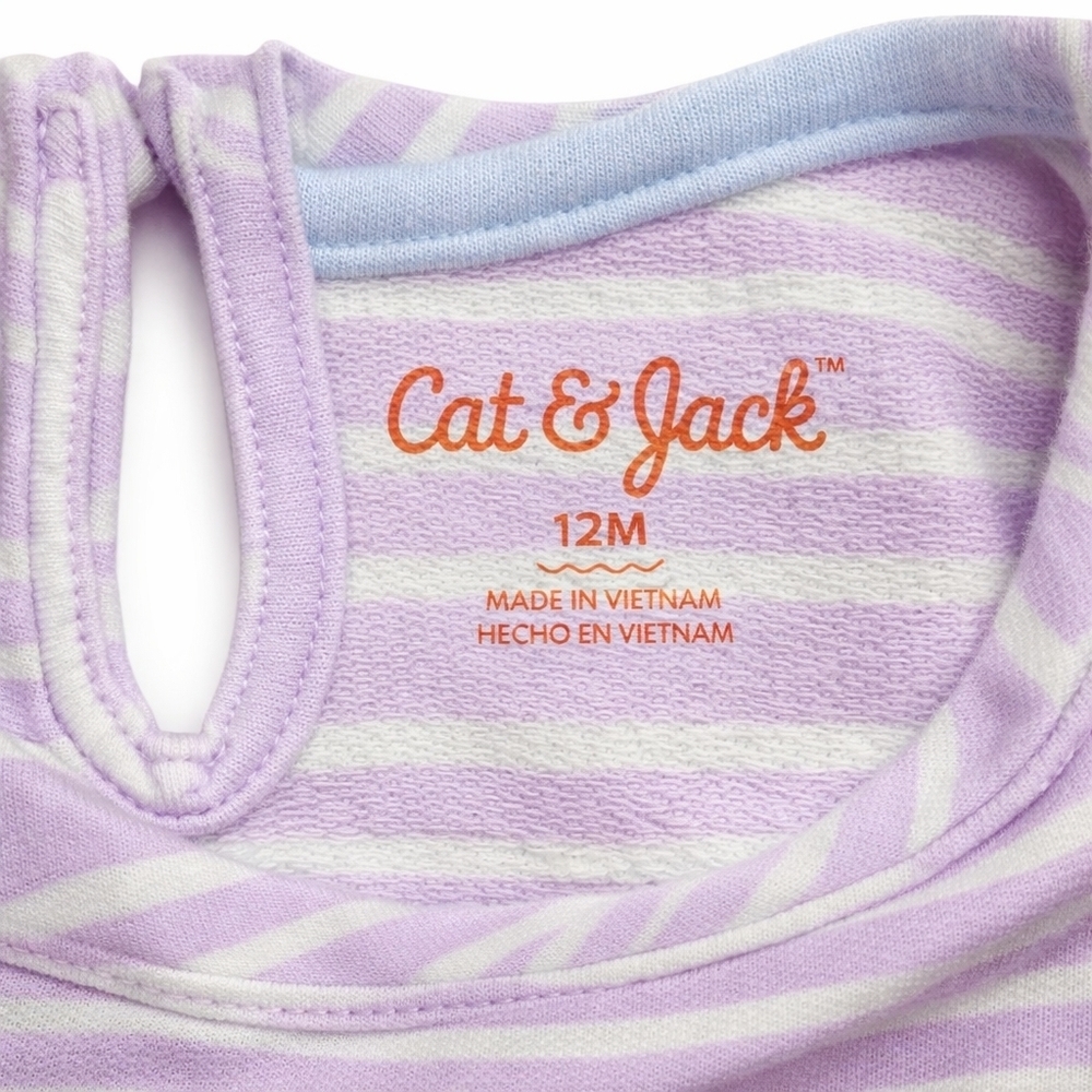 Cat & Jack Baby Girl Bunny Easter Dress 12M | Purple Striped Flutter Sleeve - Picture 6 of 9
